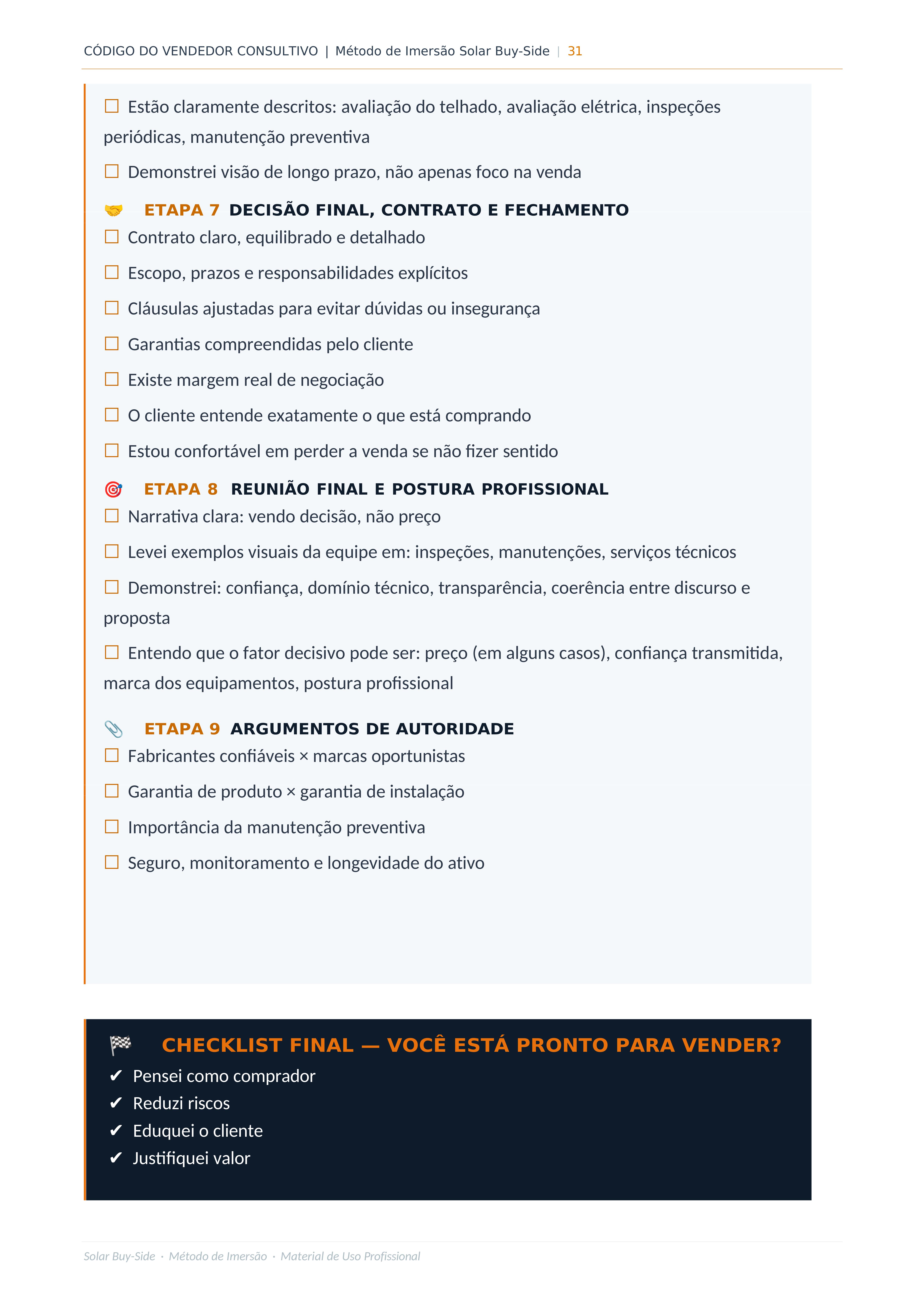 O Checklist da Venda